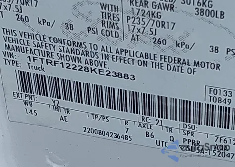 2008 Ford F-150 Stx/Xl/Xlt from USA, damaged, VIN 1FTRF12228KE23883